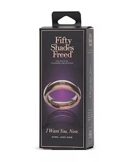 Fifty Shades Freed I Want You Now Steel Love Ring Gold Finish