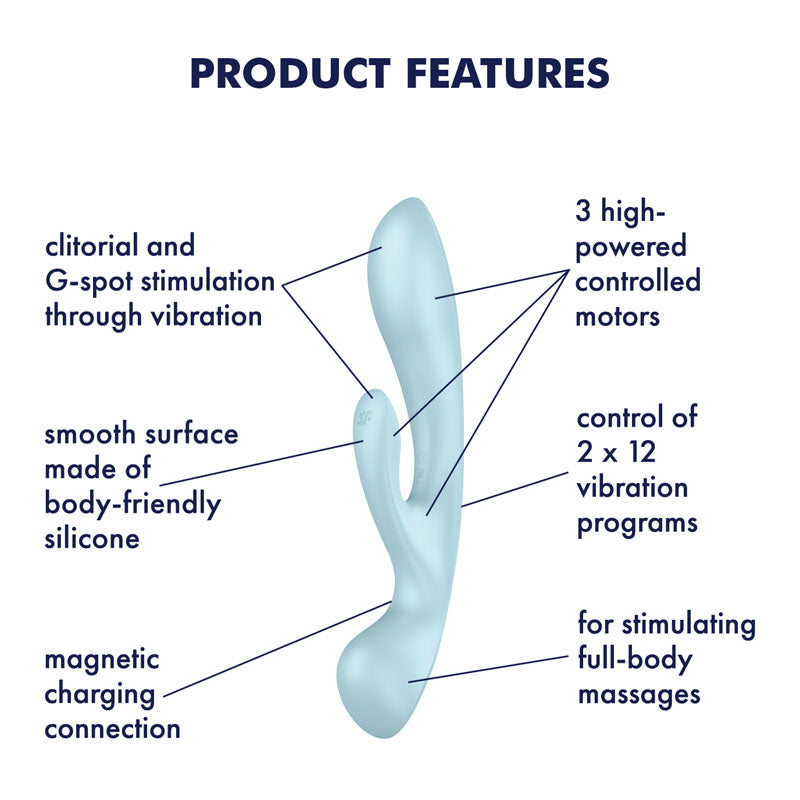 Satisfyer Triple Oh Light Blue Usb Rechargeable Rabbit Vibrator