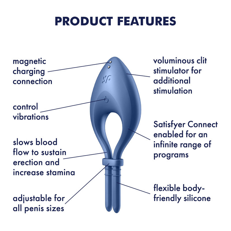 Satisfyer Bullseye Blue Blue Vibrating Adjustable Lasso Cock Ring