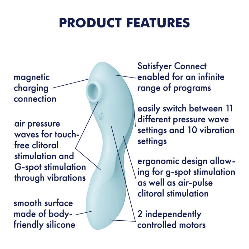 Satisfyer Curvy Trinity 5 Blue Usb Rechargeable Air Pulse Stimulator & Vibrator With App Control