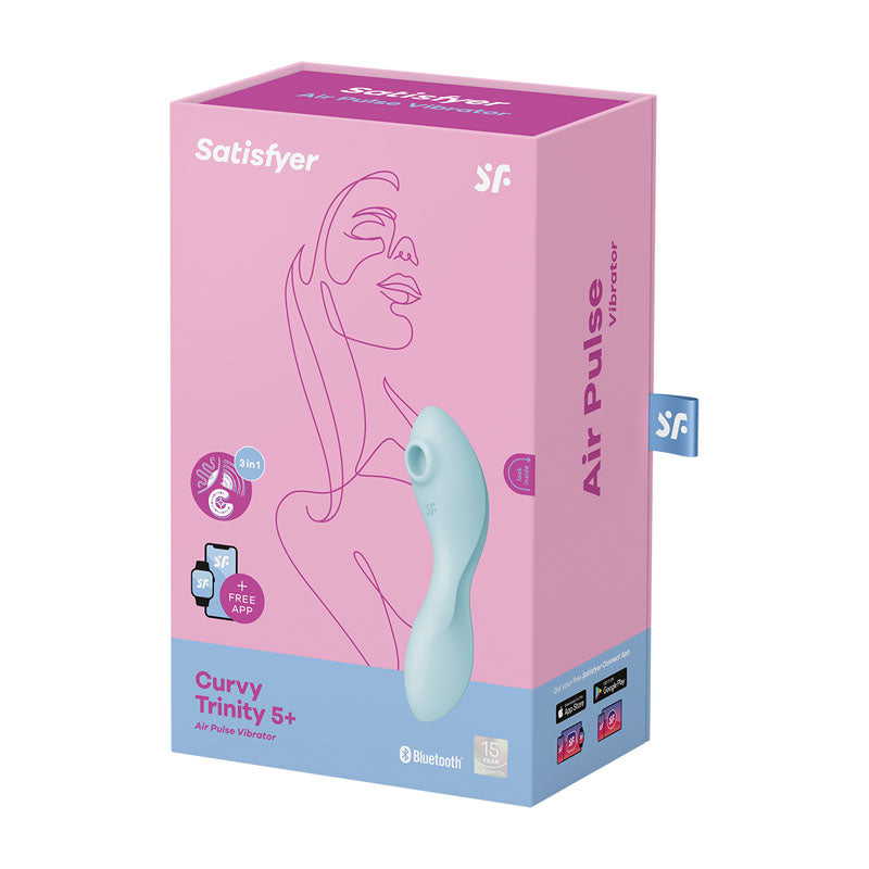Satisfyer Curvy Trinity 5 Blue Usb Rechargeable Air Pulse Stimulator & Vibrator With App Control