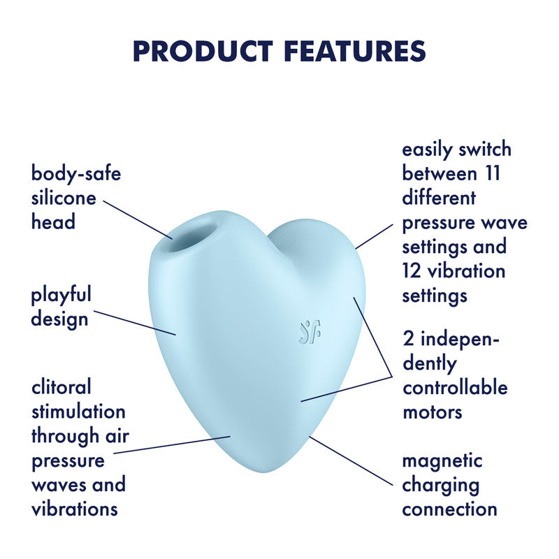 Satisfyer Cutie Heart Blue Blue Usb Rechargeable Air Pulsation Stimulator With Vibration