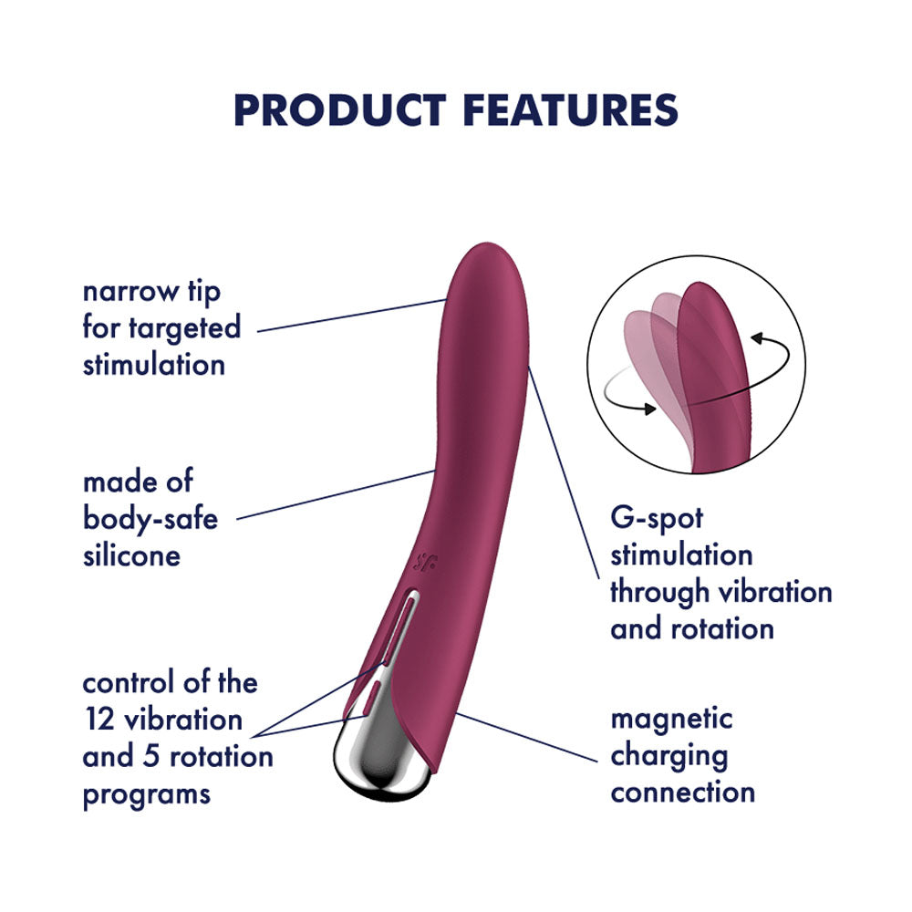 Satisfyer Spinning Vibe 1 Red Red 17.8 Cm Usb Rechargeable Rotating Vibrator