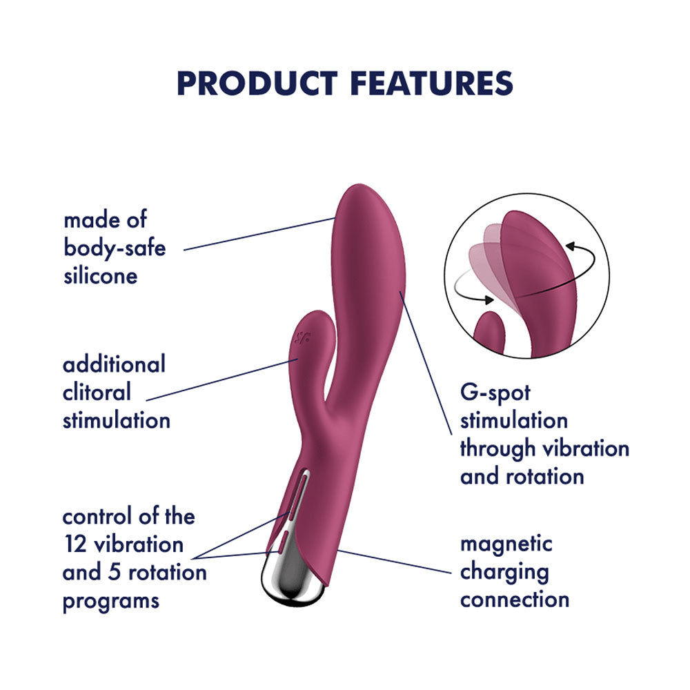 Satisfyer Spinning Rabbit 1 Red Red 20 Cm Usb Rechargeable Rotating Rabbit Vibrator