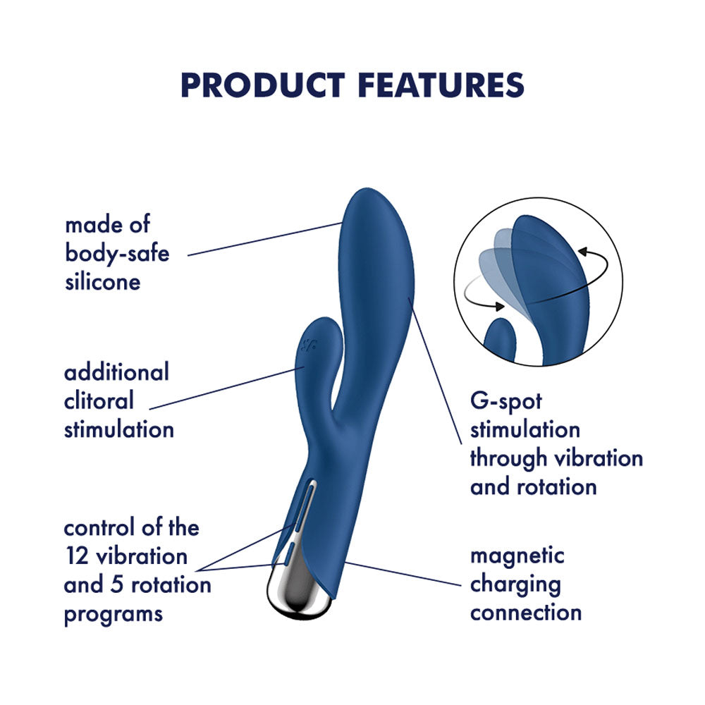 Satisfyer Spinning Rabbit 1 Blue Blue 20 Cm Usb Rechargeable Rotating Rabbit Vibrator