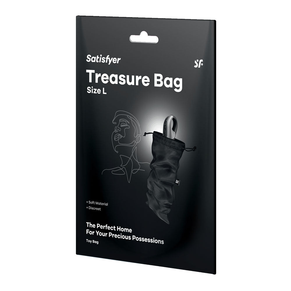 Satisfyer Treasure Bag Large Black Black Large Toy Storage Bag