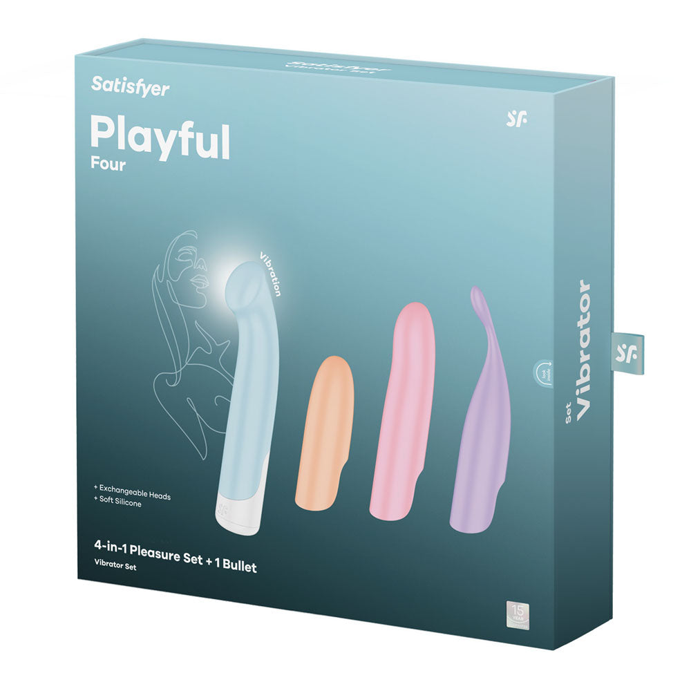 Satisfyer Playful Four Usb Rechargeable Vibrator With 4 Interchangeable