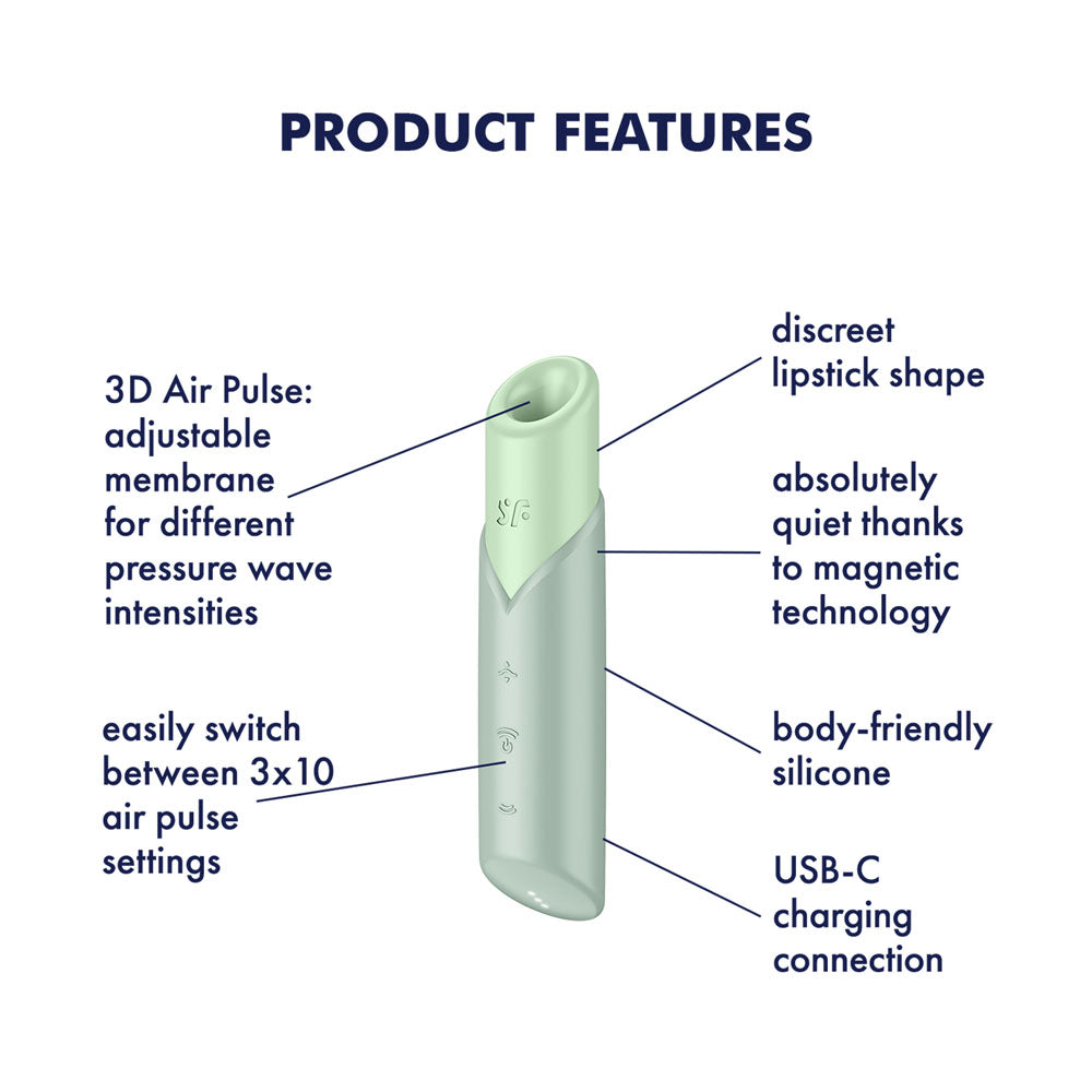 Satisfyer Naughty Kiss Mint Green Usb Rechargeable Air Pulse Stimulator