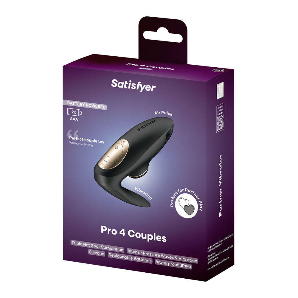 Satisfyer Pro 4 Couples Battery Series Black U Shaped Couples Vibe With Air Pulsation