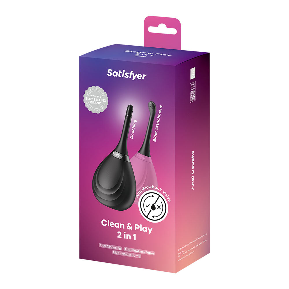 Satisfyer Clean & Play 2 In 1 Black Unisex Douche With 2 Nozzles