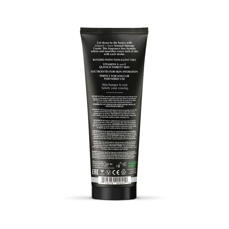 Wicked Stripped + Bare Sensual Massage Cream Unscented Massage Cream 120 Ml Tube