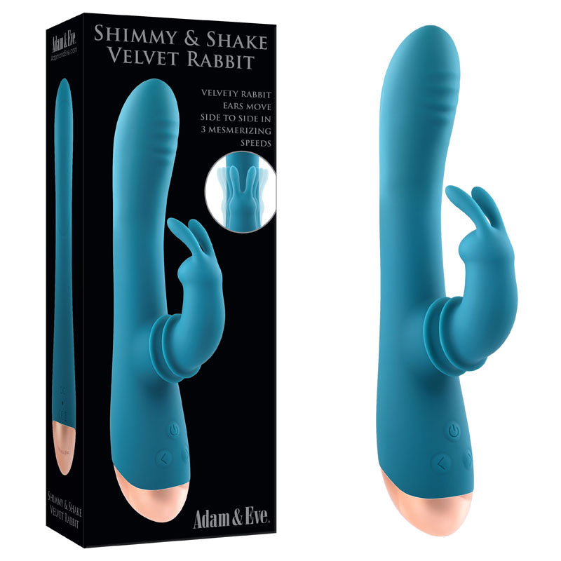 Adam & Eve Shimmy & Shake Velvet Rabbit Blue 22.4 Cm Usb Rechargeable Rabbit Vibrator