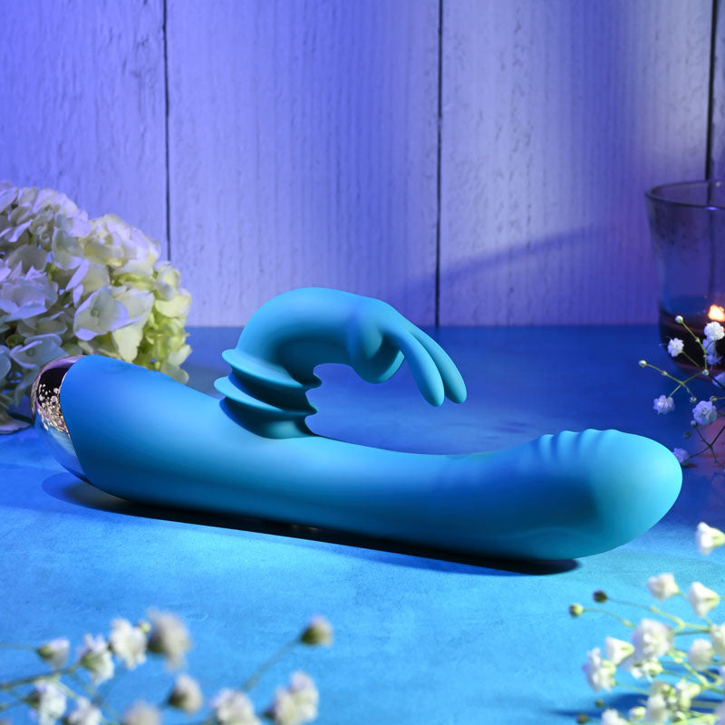 Adam & Eve Shimmy & Shake Velvet Rabbit Blue 22.4 Cm Usb Rechargeable Rabbit Vibrator