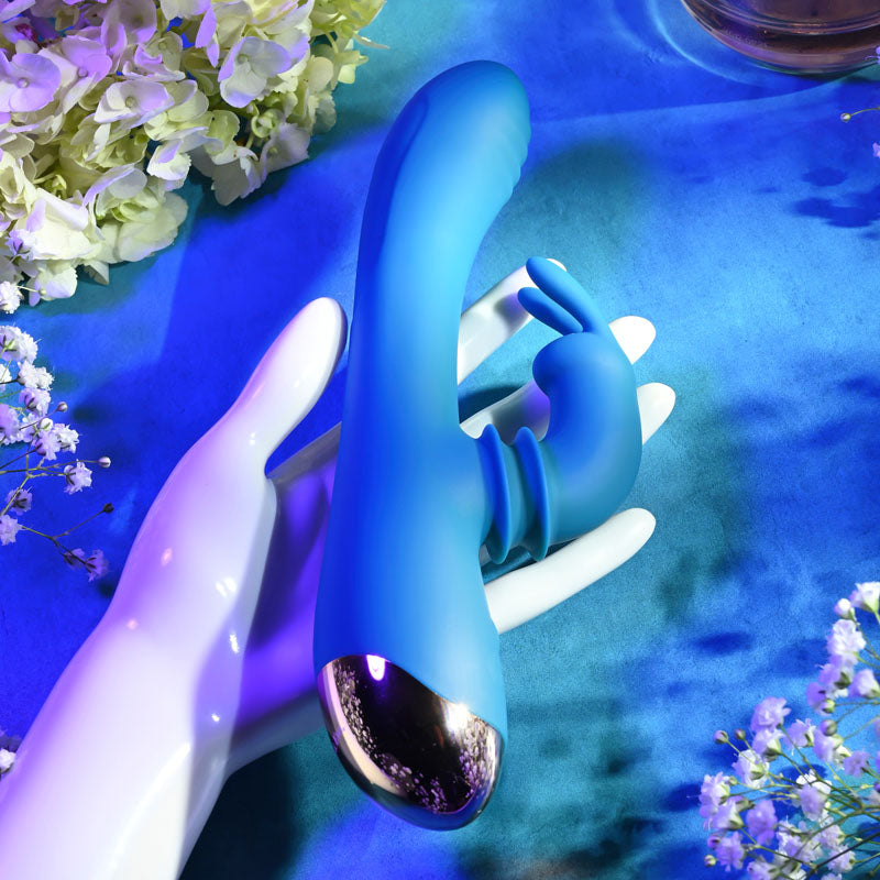 Adam & Eve Shimmy & Shake Velvet Rabbit Blue 22.4 Cm Usb Rechargeable Rabbit Vibrator