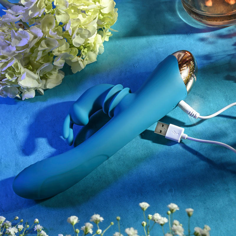 Adam & Eve Shimmy & Shake Velvet Rabbit Blue 22.4 Cm Usb Rechargeable Rabbit Vibrator