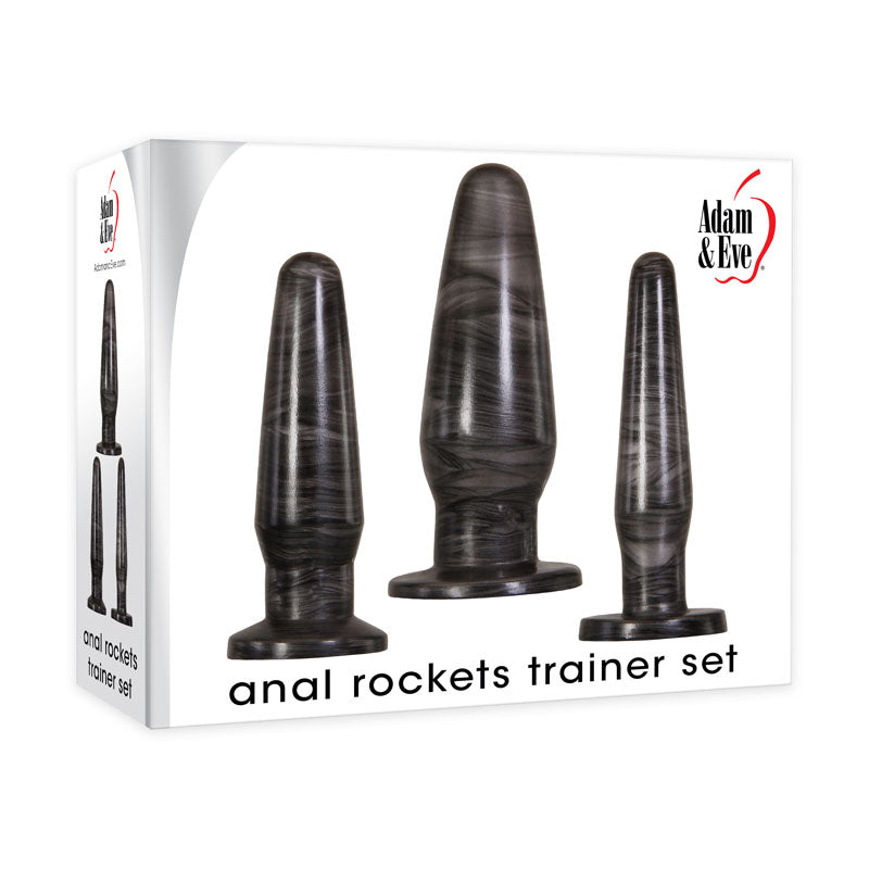 Adam & Eve Anal Rockets Trainer Set Black Butt Plugs Set Of 3 Sizes