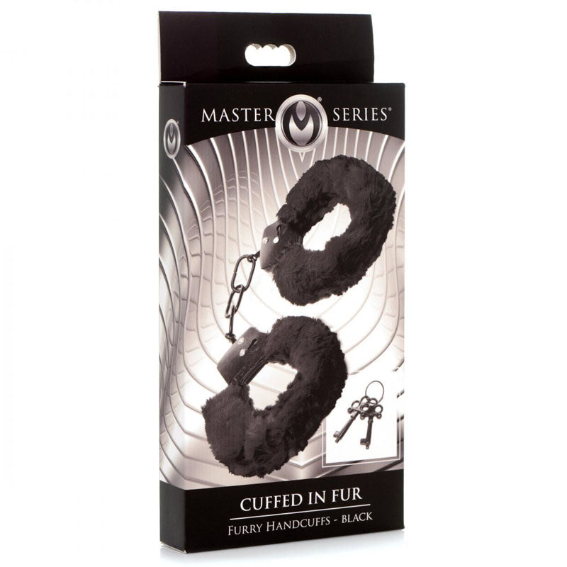 Master Series Cuffed In Fur Black Fluffy Handcuffs