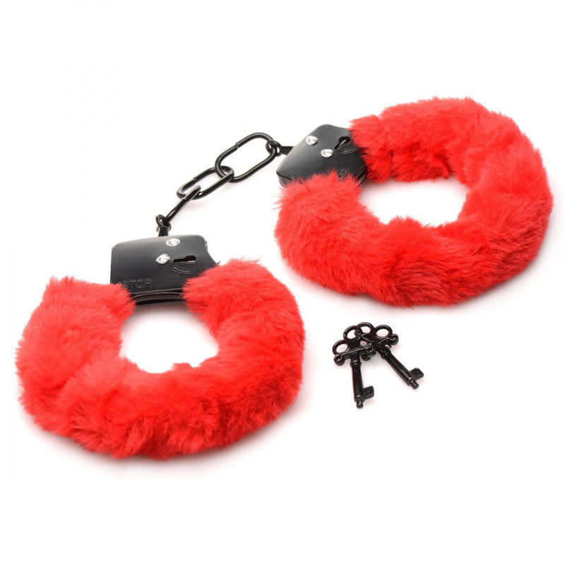 Master Series Cuffed In Fur Red Fluffy Handcuffs