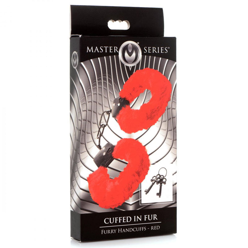 Master Series Cuffed In Fur Red Fluffy Handcuffs