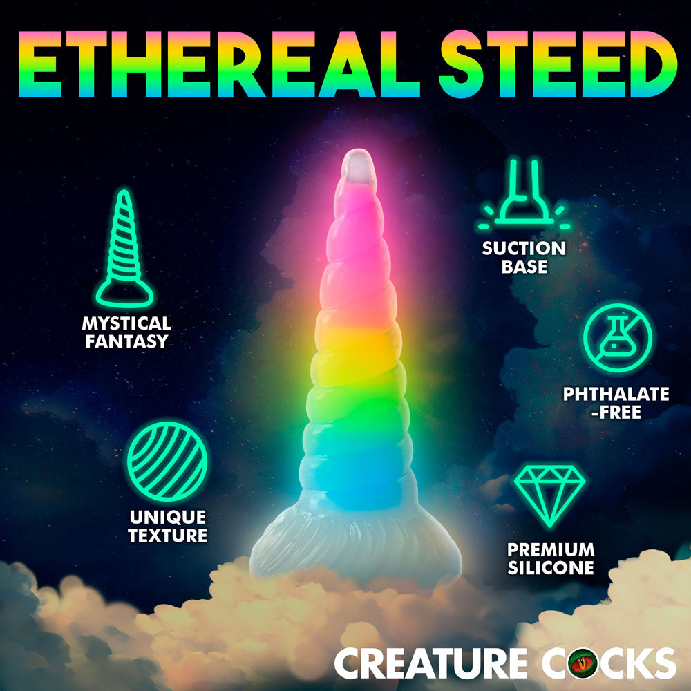 Creature Cocks Uni Glow Glow In Dark Rainbow 19.5 Cm Unicorn Fantasy Dildo