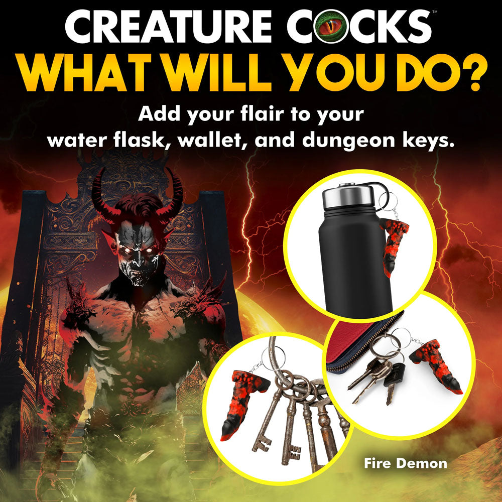 Creature Cocks Fire Demon Keychain Novelty Fantasy Dildo Keyring