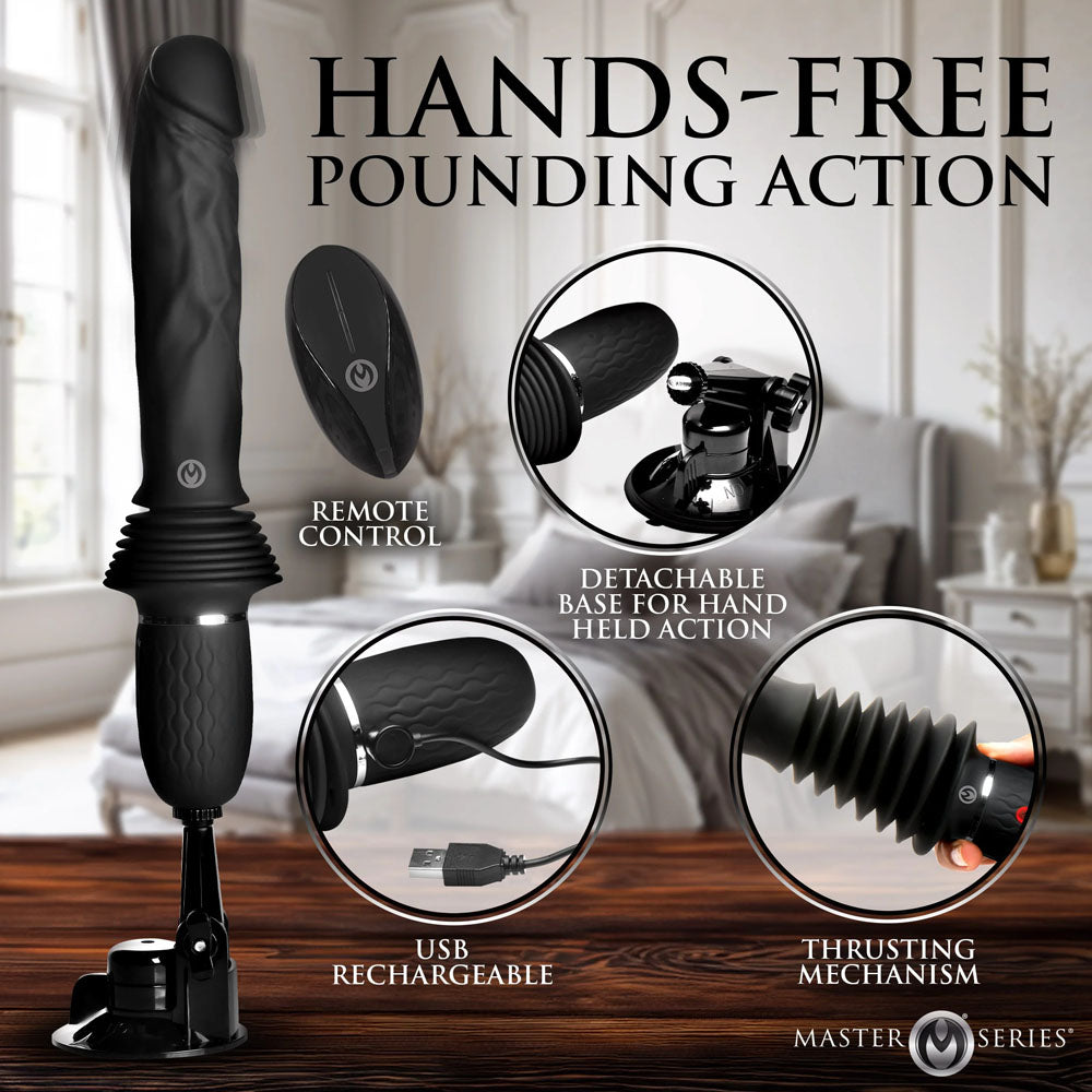 Master Series Ultimate Power Pounder Black 30 Cm Usb Rechargeable Thrusting Vibrator
