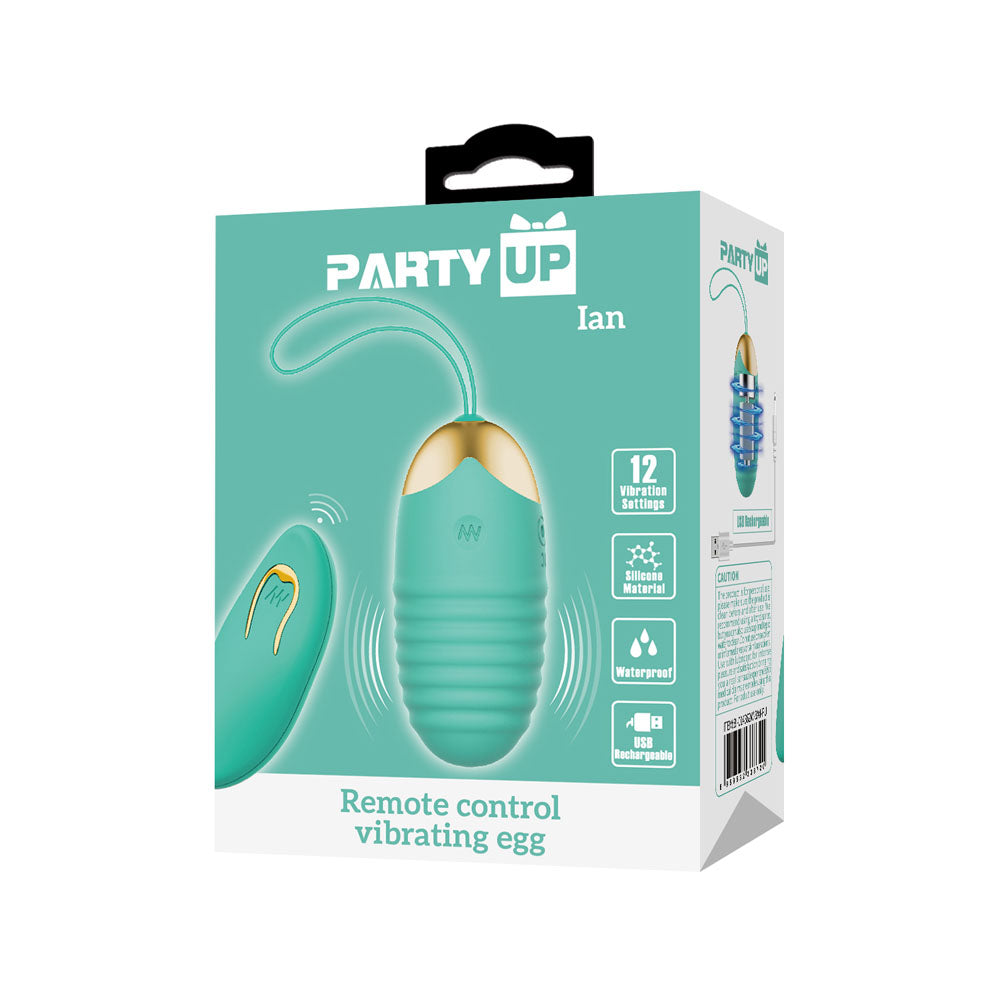 Party Up Ian Remote Egg Teal Teal Usb Rechargeable Vibrating Egg With Wireless Remote