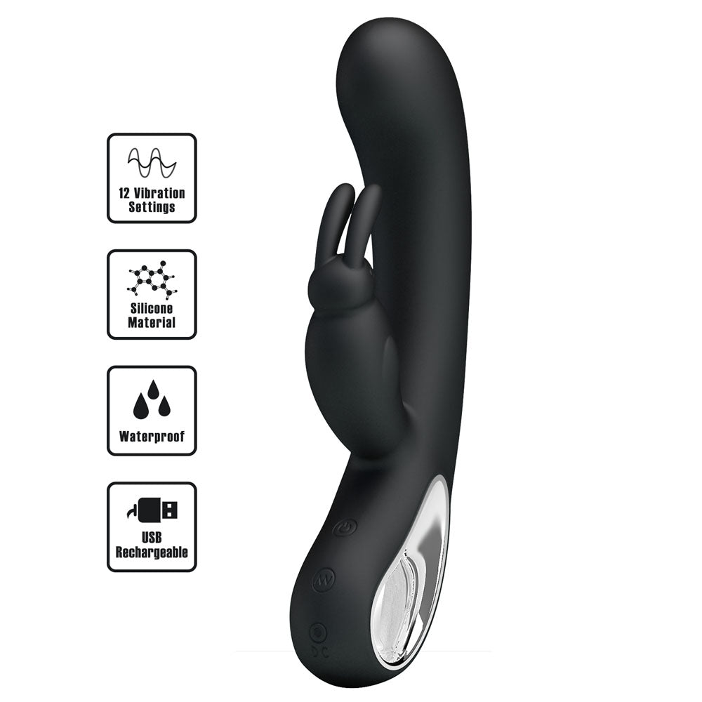 Party Up Colin Rabbit Vibe Black Black 21 Cm Usb Rechargeable Rabbit Vibrator