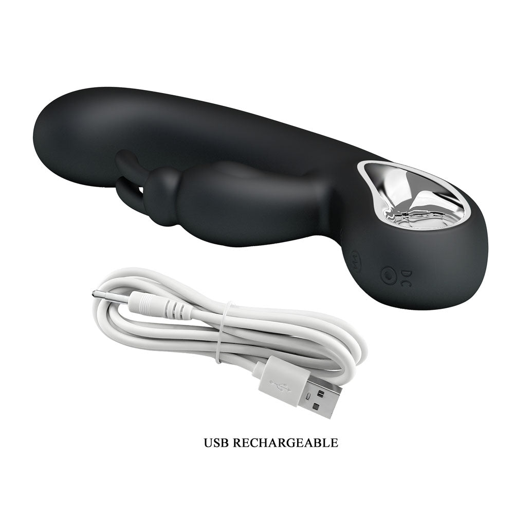 Party Up Colin Rabbit Vibe Black Black 21 Cm Usb Rechargeable Rabbit Vibrator