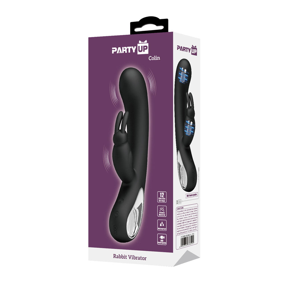 Party Up Colin Rabbit Vibe Black Black 21 Cm Usb Rechargeable Rabbit Vibrator
