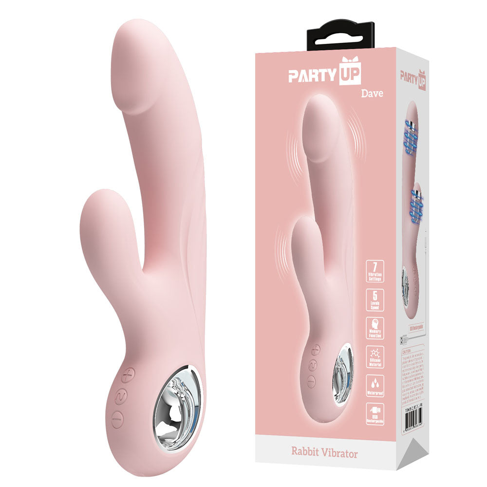 Party Up Dave Rabbit Vibe Pink Pink 19 Cm Usb Rechargeable Rabbit Vibrator
