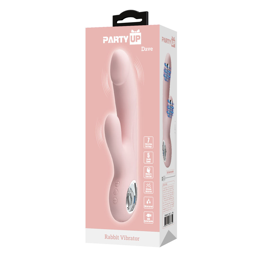 Party Up Dave Rabbit Vibe Pink Pink 19 Cm Usb Rechargeable Rabbit Vibrator