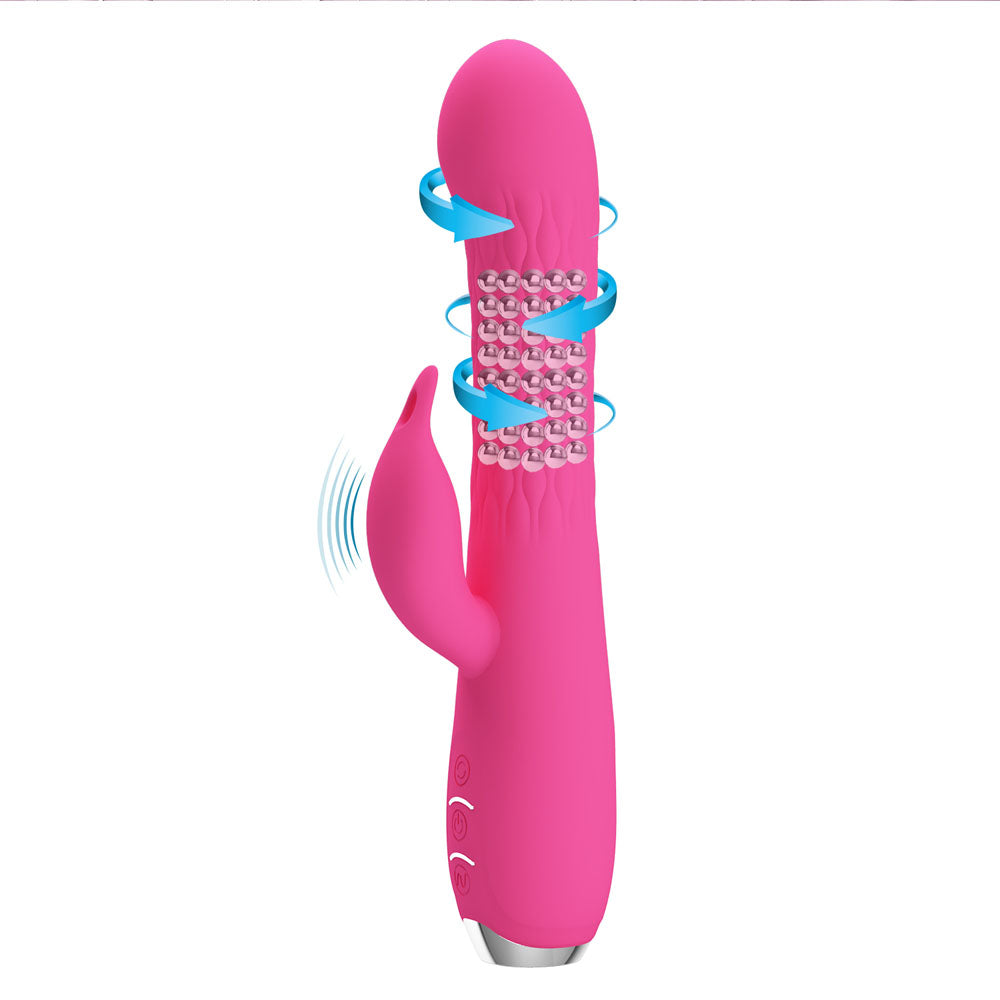 Party Up Eric Rotating Beads Vibrator Pink Pink 20.5 Cm Usb Rechargeable Rabbit Vibrator With Rotating Bead Shaft