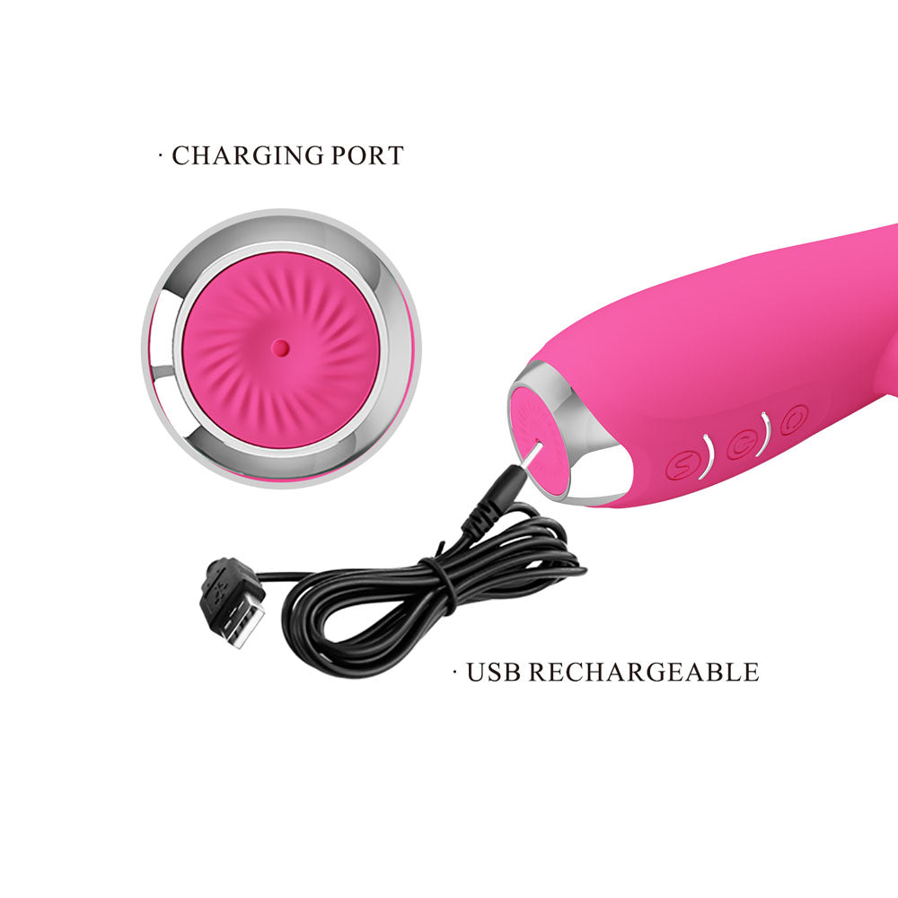 Party Up Eric Rotating Beads Vibrator Pink Pink 20.5 Cm Usb Rechargeable Rabbit Vibrator With Rotating Bead Shaft