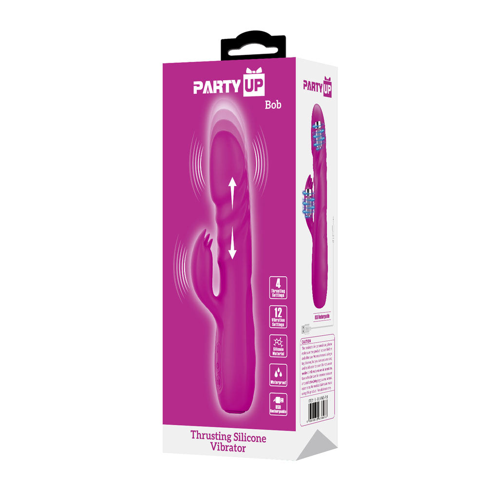 Party Up Bob Thrusting Vibe Purple Purple 25 Cm Usb Rechargeable Thrusting Rabbit Vibrator