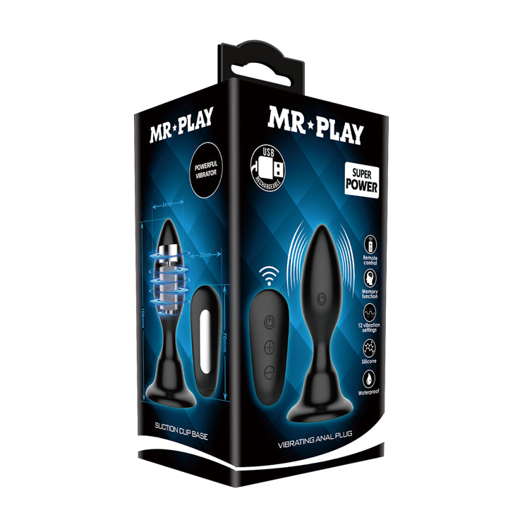Mr Play Vibrating Anal Plug Black 10.8 Cm Usb Rechargeable Vibrating Butt Plug With Remote