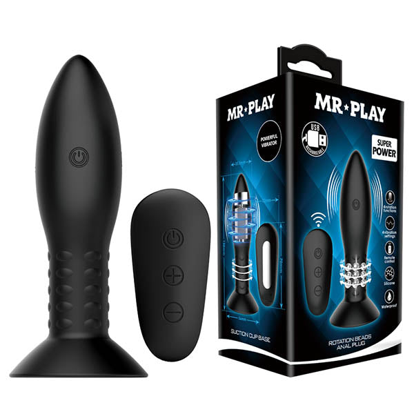 Mr Play Rotation Beads Anal Plug Black Usb Rechargeable Beaded Butt Plug With Wireless Remote