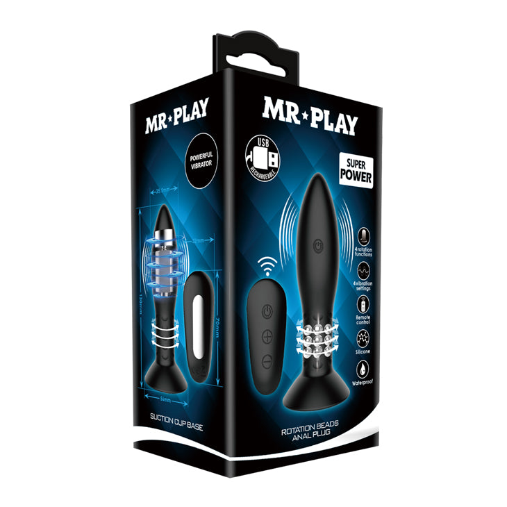 Mr Play Rotation Beads Anal Plug Black Usb Rechargeable Beaded Butt Plug With Wireless Remote