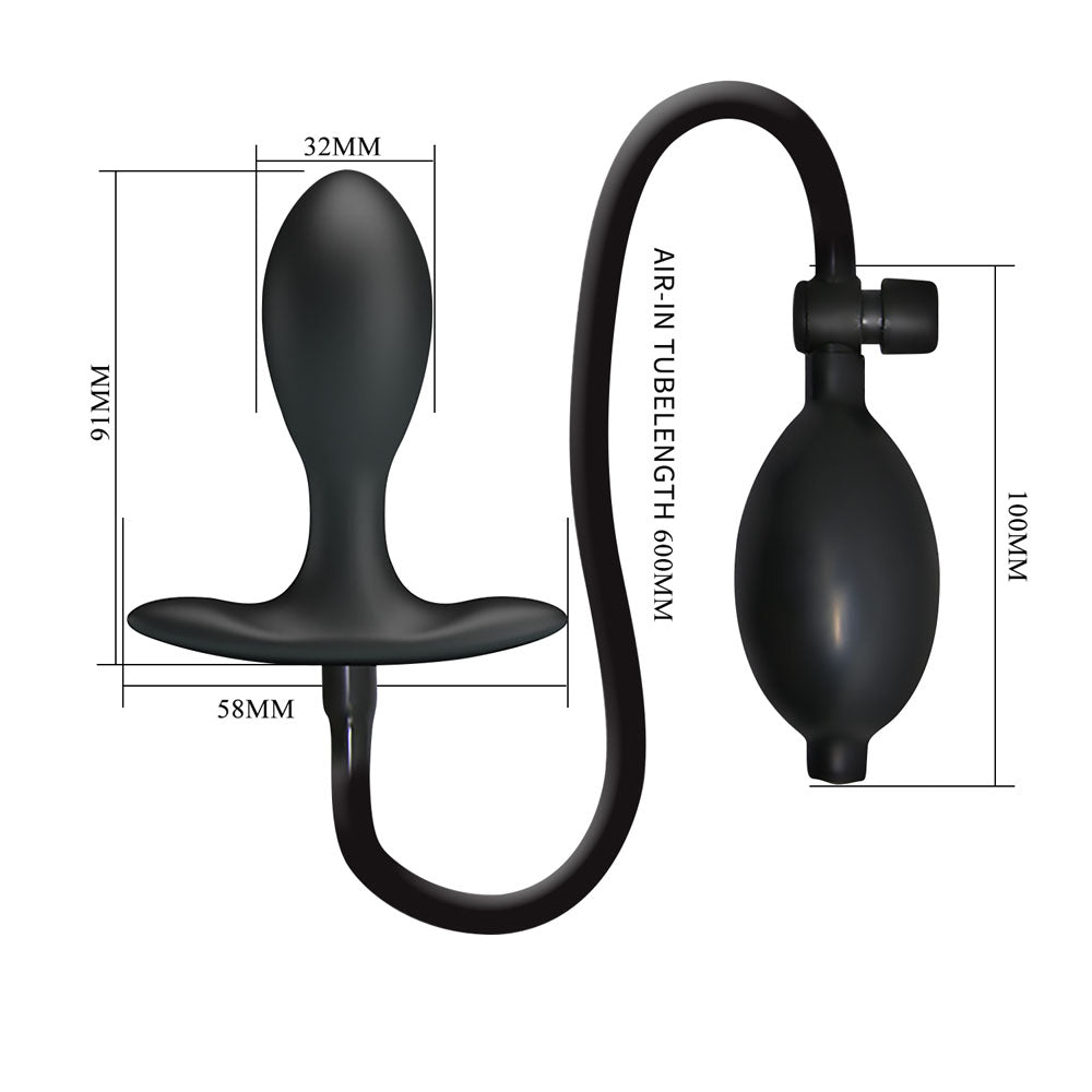 Party Up Kevin Inflatable Butt Plug Black 9.1 Cm Inflatable Butt Plug