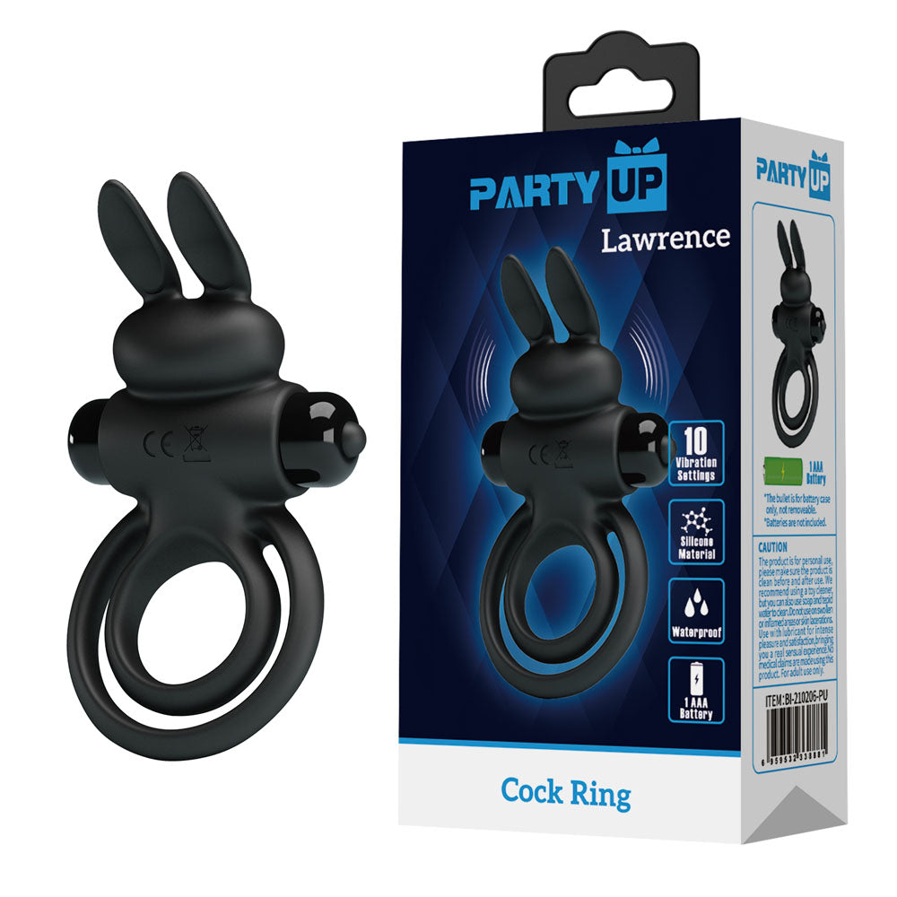 Party Up Lawrence Vibrating Cock Ring Black Vibrating Cock & Balls Ring