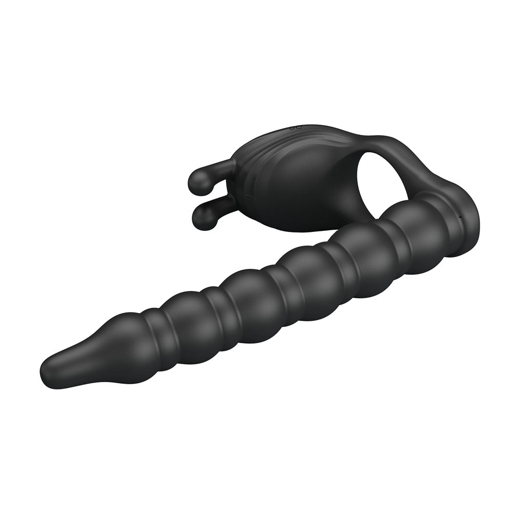 Party Up Marcus Ring & Anal Plug Black Usb Rechargeable Vibrating Cock Ring With Double Penetrator