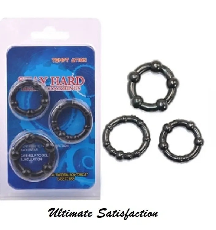 Stay Hard Beaded Cockrings Black Cock Rings Set Of 3 Sizes