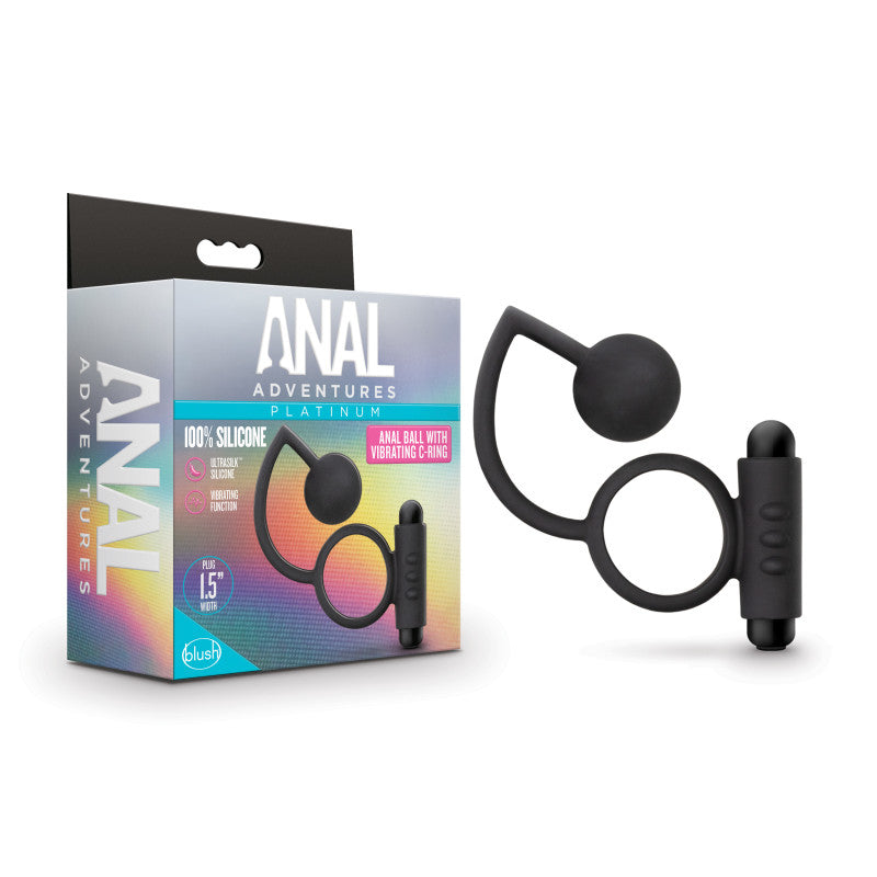 Anal Adventures Platinum Anal Ball & Vibrating C Ring Black Vibrating Cock Ring With Anal Ball
