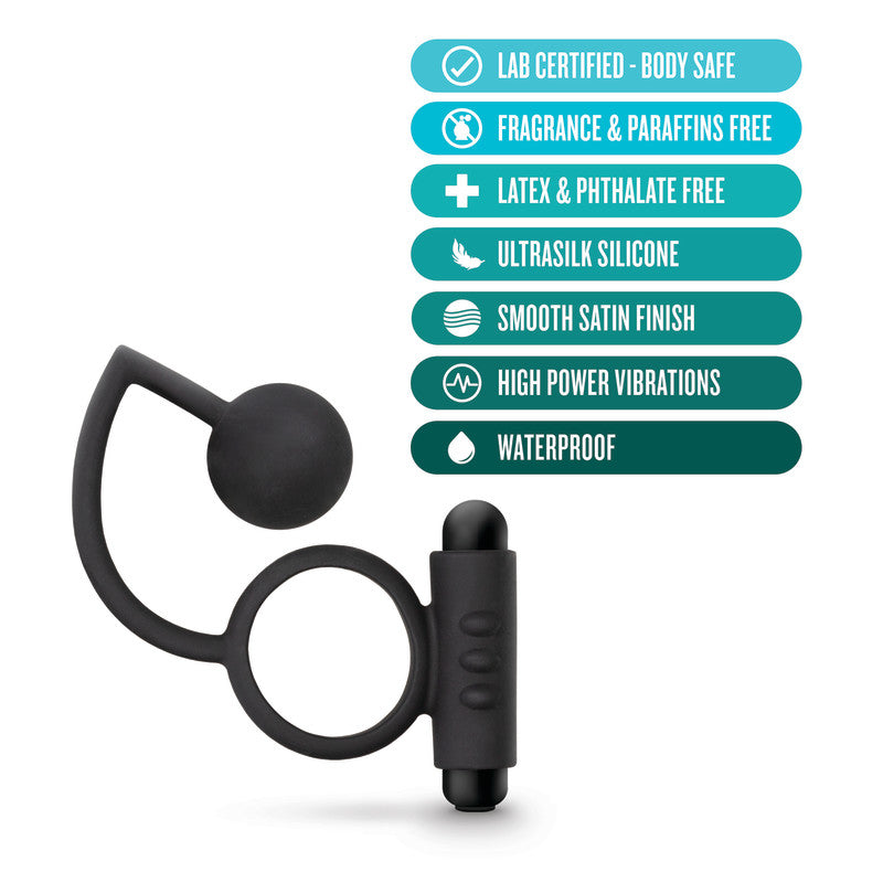 Anal Adventures Platinum Anal Ball & Vibrating C Ring Black Vibrating Cock Ring With Anal Ball
