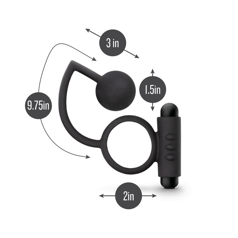 Anal Adventures Platinum Anal Ball & Vibrating C Ring Black Vibrating Cock Ring With Anal Ball