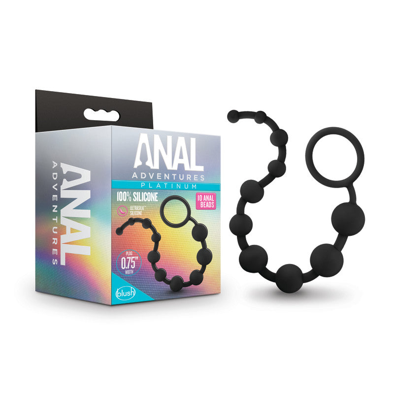 Anal Adventures Platinum 10 Anal Beads Black Black 31.7 Cm Anal Beads