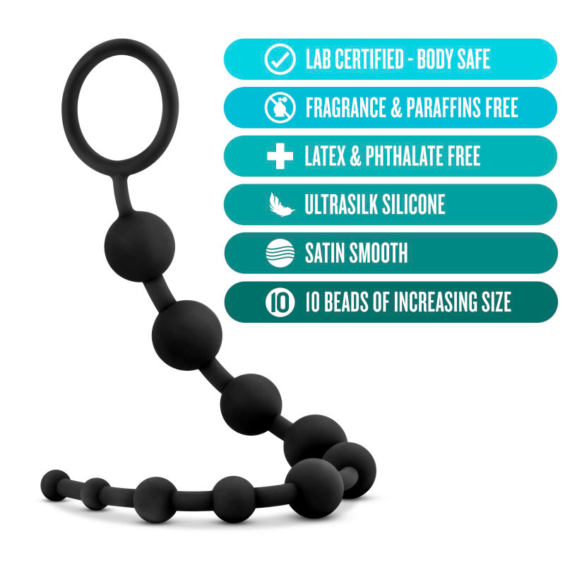 Anal Adventures Platinum 10 Anal Beads Black Black 31.7 Cm Anal Beads