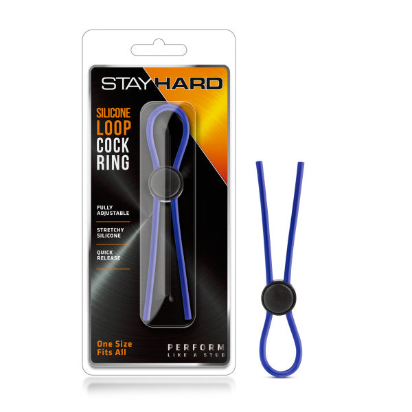 Stay Hard Silicone Loop Cock Ring Blue Adjustable Lasso Cock Ring