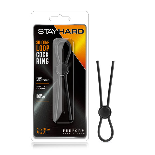 Stay Hard Silicone Loop Cock Ring Black Adjustable Lasso Cock Ring