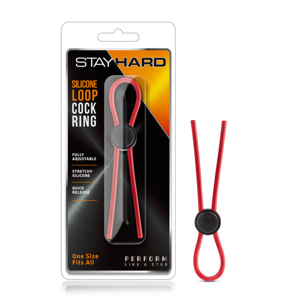 Stay Hard Silicone Loop Cock Ring Red Adjustable Lasso Cock Ring
